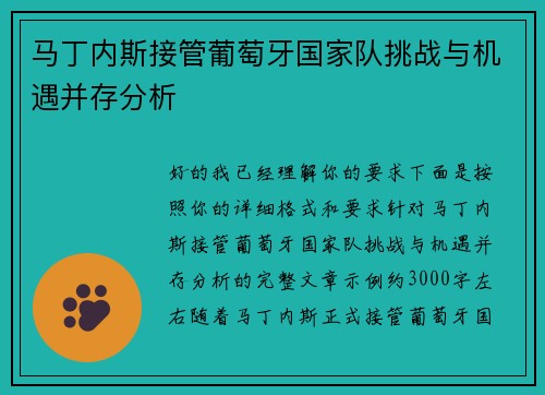 马丁内斯接管葡萄牙国家队挑战与机遇并存分析